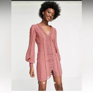 ASOS DESIGN mini dress with lace & button detail.